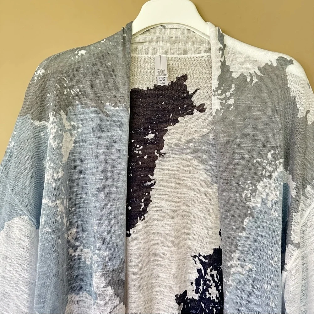 Marla Wynn Kimono Cardigan Women XL Lagenlook Duster Beachy Nautical Blue White